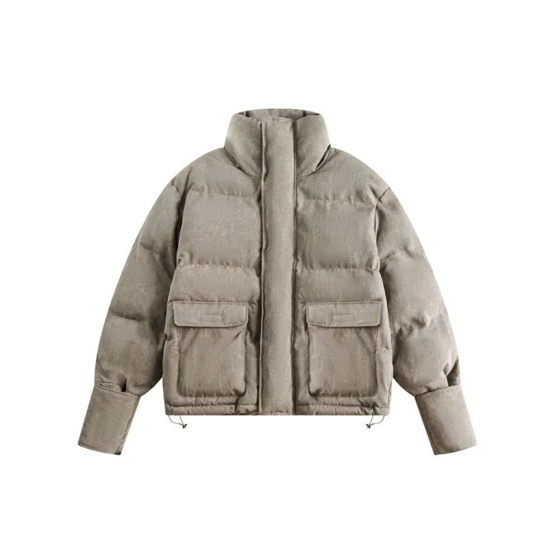 

American High Street Men's Parkas for Winter Warmth Solid Color Thickened Bread Jacket Loose Casual Coats Men Women Unisex Style