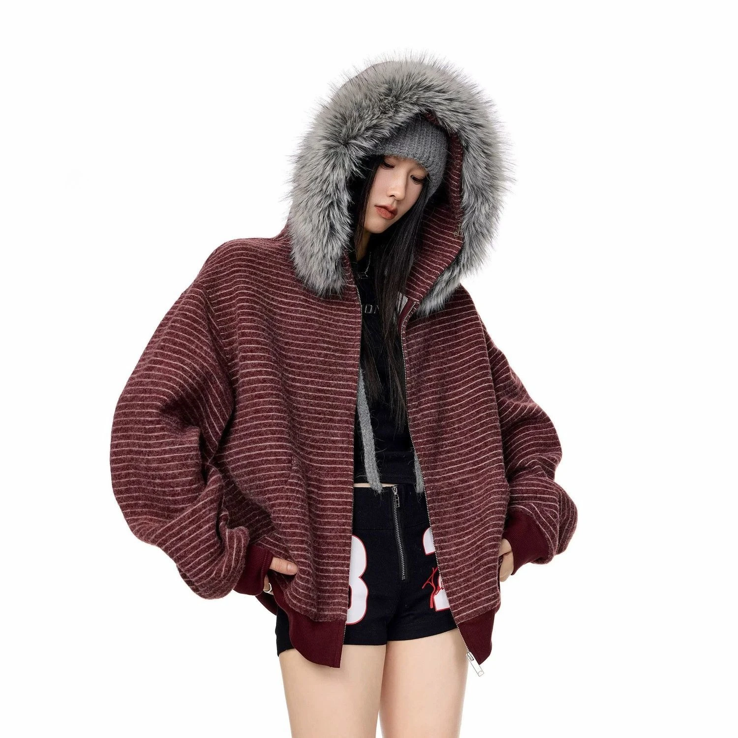 

American Vintage Striped Hooded Coats Women Casual Y2k Clothing Autumn and Winter Cardigan Jackets 2000s Harajuku Sweatshirts