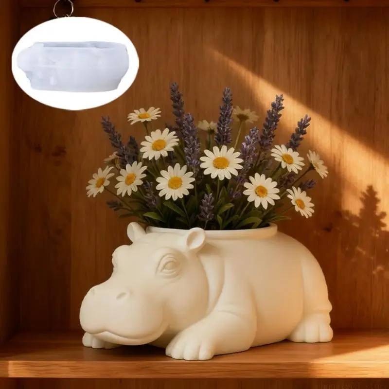 QX2E Hippo Silicone Succulents Planter Mold For Epoxy Resin Art And Gift