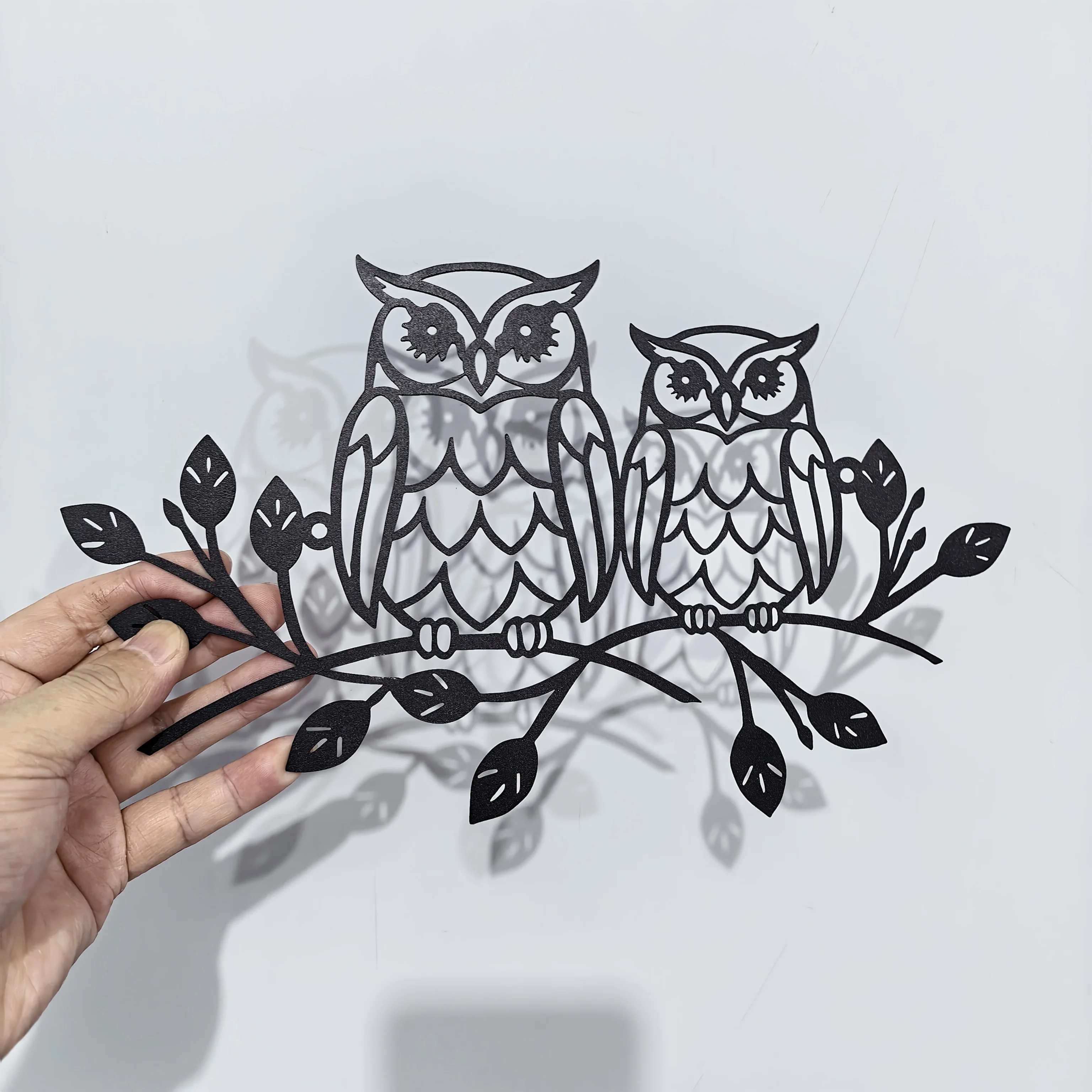 HELLOYOUNG Metal Owl Pair Wall Art,2D Flat Cutout Two Owls on Branch Silhouette Metal Wall Hanging,Nature Home Wall Decor