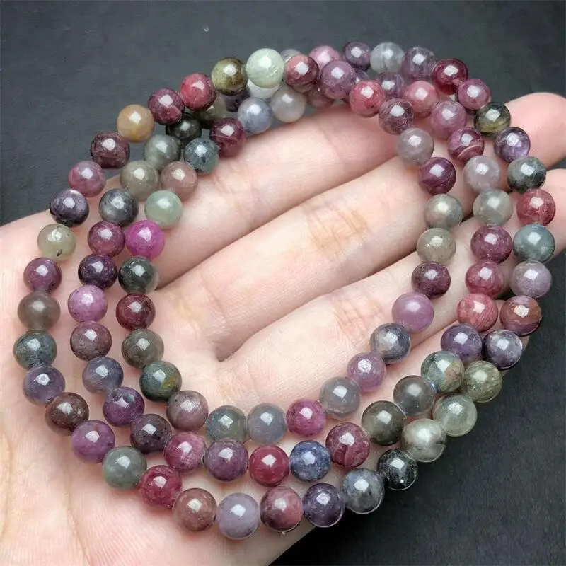 5.8MM Natural Colored Spinel Triple Circle Bracelet Handmade Fortune Energy Mineral Woman Amulet Jewelry Gift 1PCS