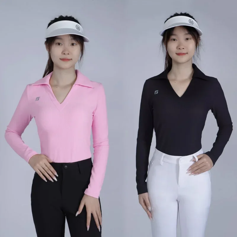 

Golfist Women Long Sleeve Golf Shirt Ladies Slim V-neck Golf Tops Turn Down Collar Breathable Sports T-shirts Anti-sweat Apparel