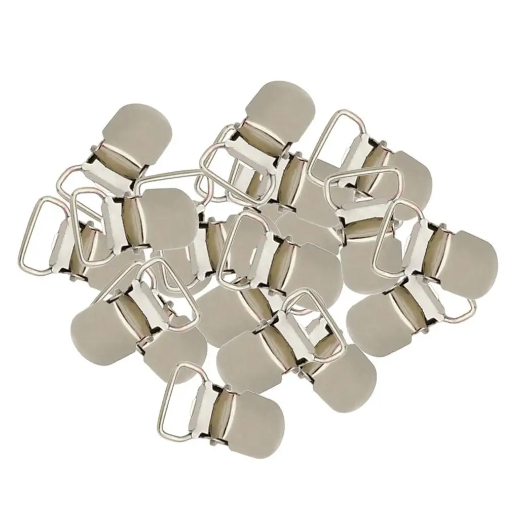 20 pcs Metal Hook Suspender Pacifier Holder Clips Silver Color tone 11mm Inner Length