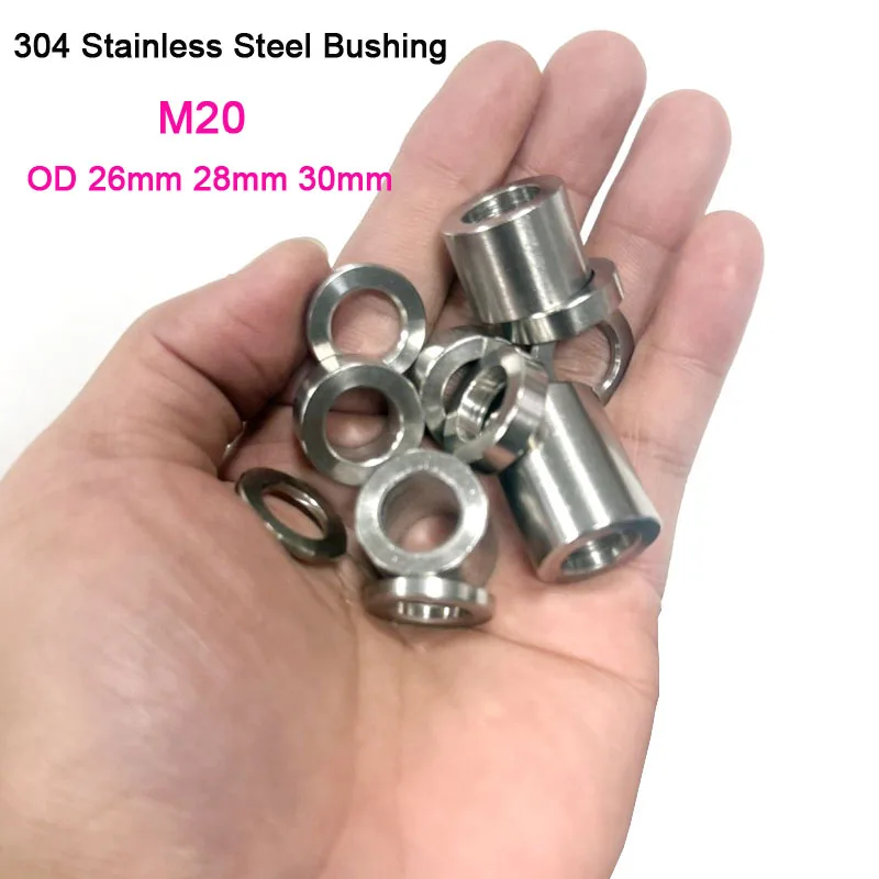 1/2 pezzi M20 304 boccola in acciaio inossidabile diametro esterno 26/28/30mm boccola cava guarnizione estesa cilindrica in acciaio senza denti manicotto a vite