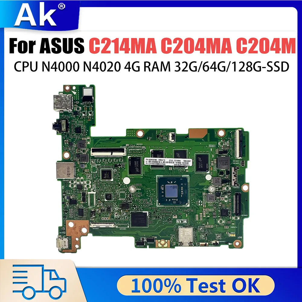 

C214M Mainboard For ASUS C214MA C204MA C204M C214 C204 Laptop Motherboard N4000 N4020 RAM-4GB SSD-32G