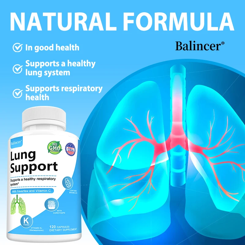 Lung Support Capsules - Cordyceps, Vitamin C, Support Bronchial Respiratory Health, Lung Cleansing, Antioxidant & Immune Defense