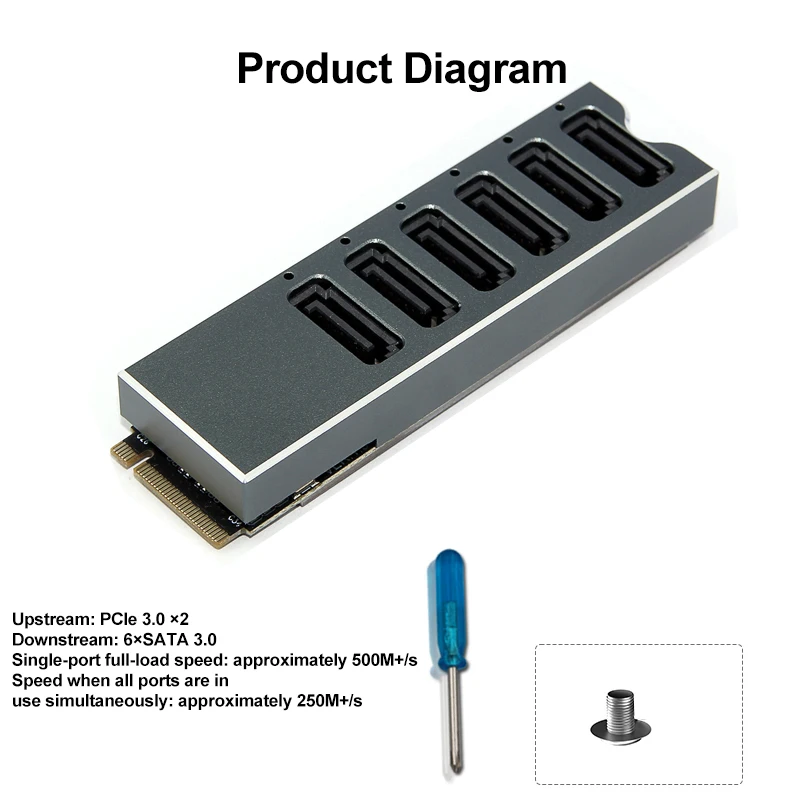 M.2 NVME to Sata 3.0 Adapter Card PCI-E to Sata Interface*6 ASM1166 Main Control Smart Indicatos Light Ph516 Warrior 6Gps