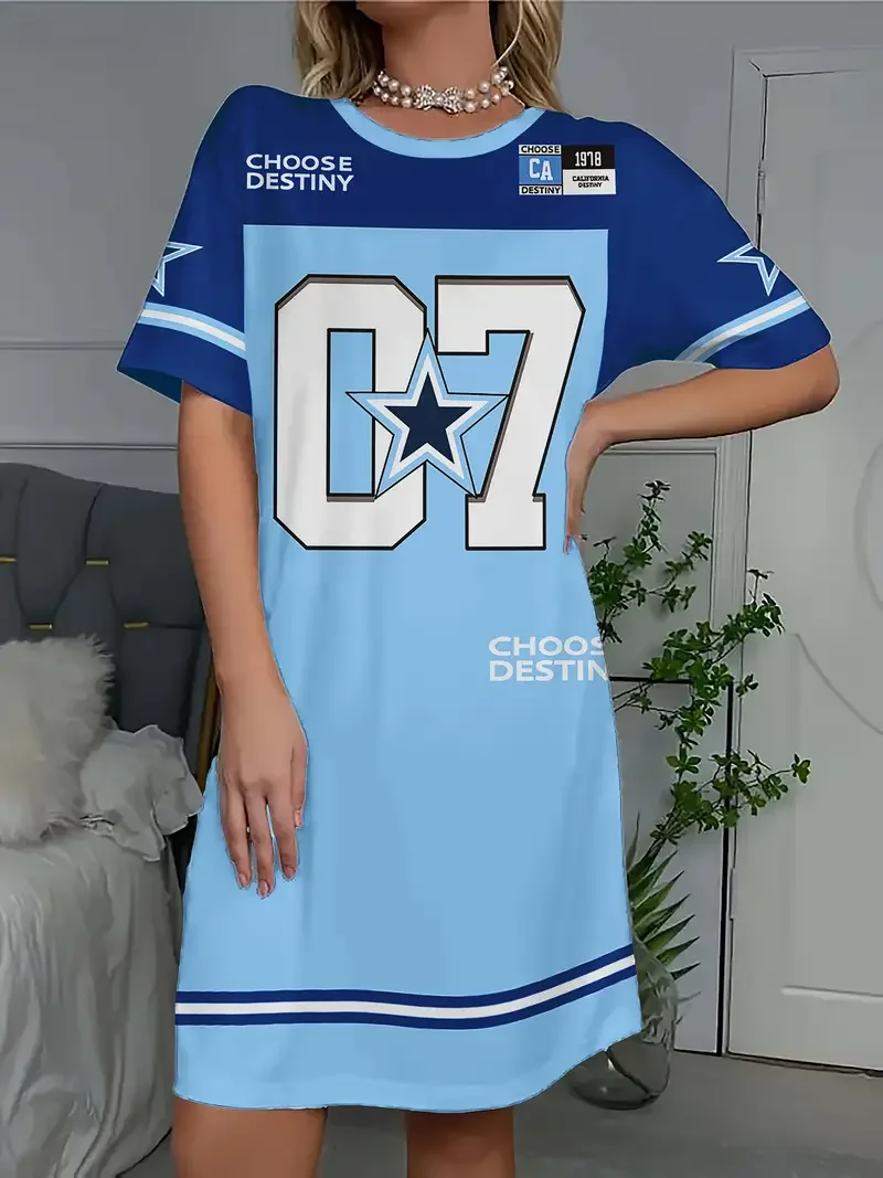 الصيف المرأة تي شيرت فستان حجم كبير رسالة عادية رقم 07 مطبوعة سيدة قصيرة الأكمام البلوز فساتين النساء الملابس