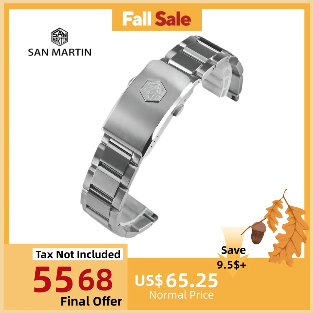 

San Martin Watchbands Oyster 20mm 22mm Straigth End Links Bracelet Solid 316L Stainless Steel 3-Link Universal Waterproof BD0007