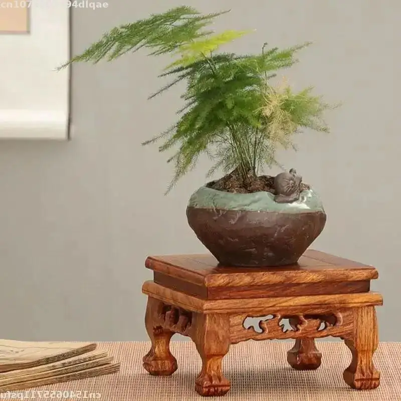 Natural Solid Wood Coffee And Tea Set Display Frame Fish Tank Lathe Vase Flower Pot Bonsai Base Craft Retro Wooden Decorative