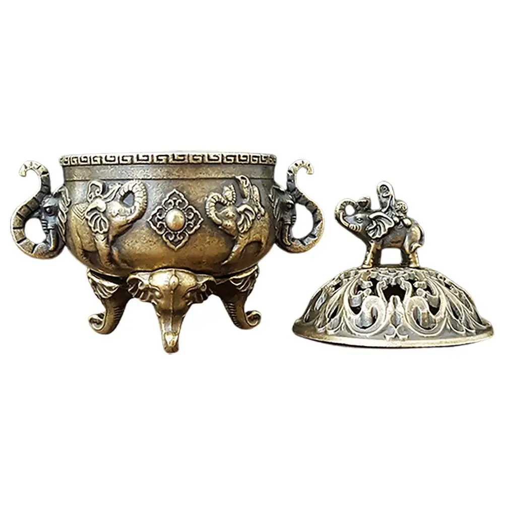 Mini Copper Tripod Incense Burner Design Dark Brown Hollow Censer Aroma Bowl Decorative Bronze Cone Holder Stove