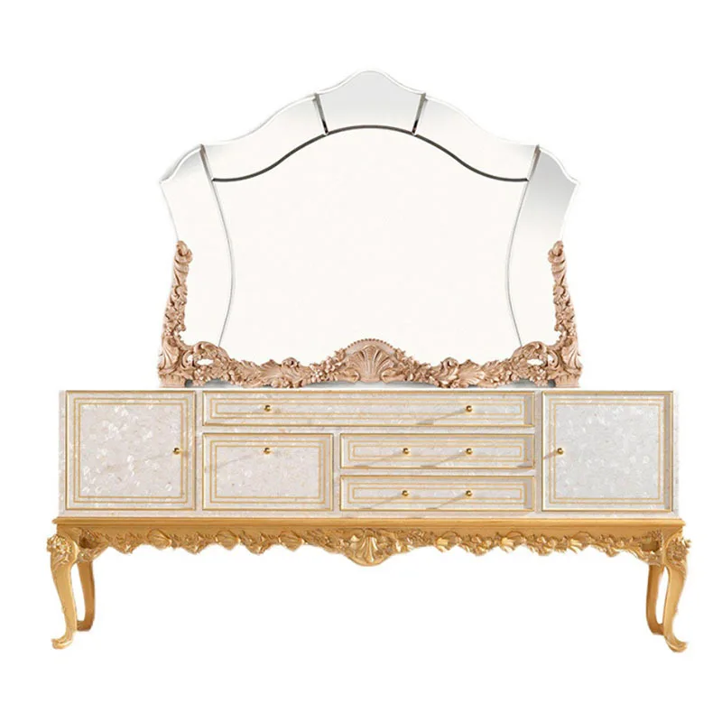 

European shell parquet dining side cabinet French neoclassical carved entrance cabinet