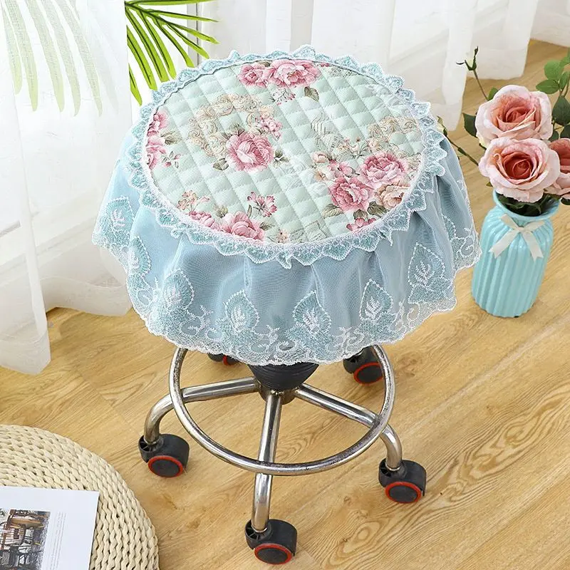 Household Small Round Stool Pads Cover Rural Style Lace Anti-slip Round Stool Cushion Four Seasons Universal Round Chair Cushion