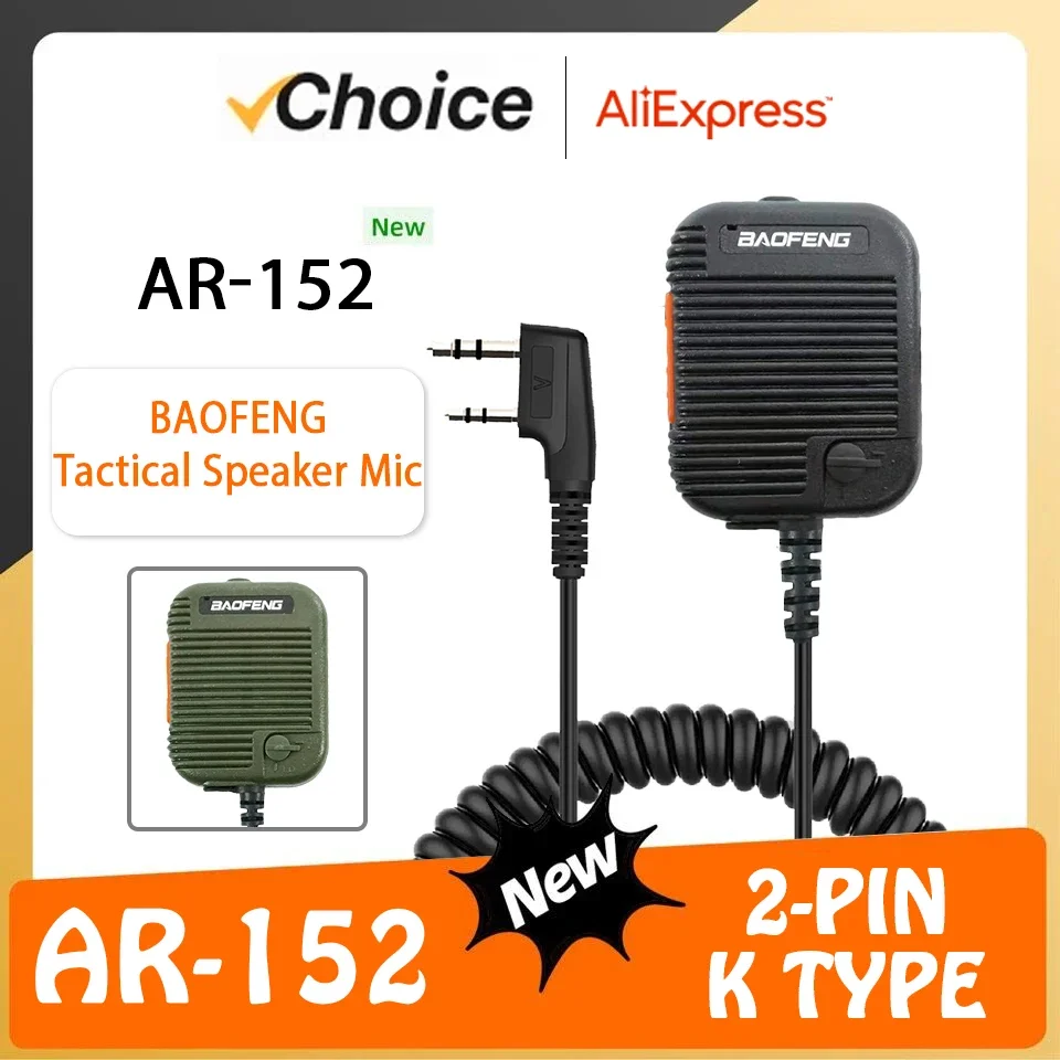 Baofeng AR-152 Mic Walkie Talkie Microphone PTT Radio Speaker Keenwood 2-Pin Type Handheld Mic For UV-K5 UV-16 UV-13 UV5R K Plug