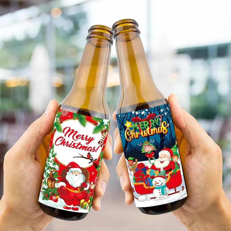 8 buah stiker botol anggur Natal Bar Label botol minuman Santa Claus Selamat Natal Label botol anggur dekorasi pesta