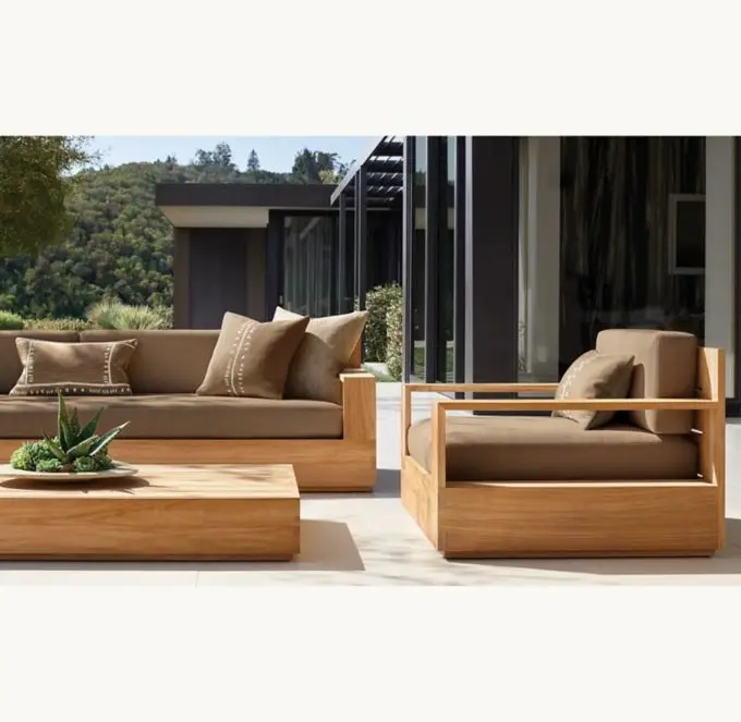 High-quality solid wood rotating sofa Comfortable and portable outdoor dining furniture Modern courtyard Garden Teak cafe view 6