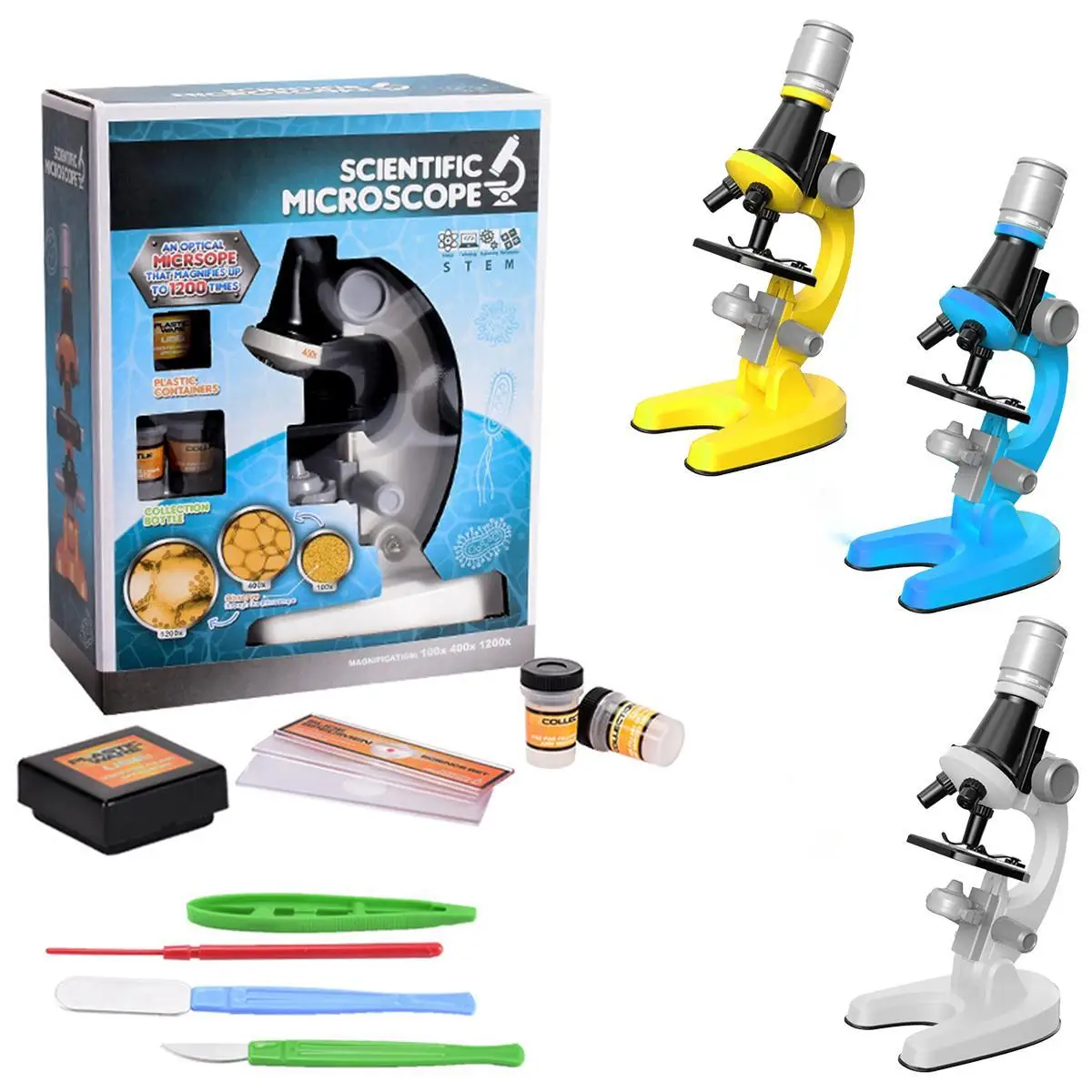 Kids Microscope Kit Beginners 100x 400x 1200x Kids High-Power Scientific Experiment Microscope With Microscope Slides Led Light