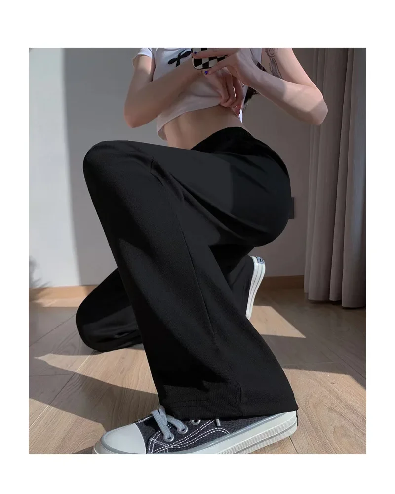 2024 Summer New Casual Comfortable Wide Leg Pants Women's Straight Sports Pants Small Tall Waist Slipping Casual Pants