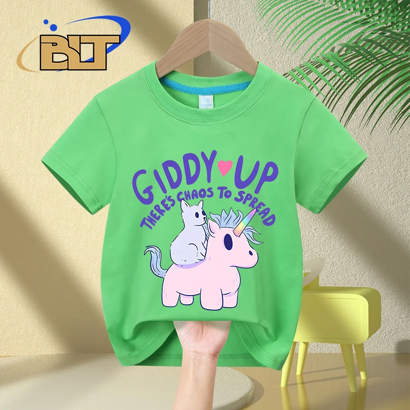 Bottle of Unicorns cartoon print kids T-shirt summer children's cotton short-sleeved casual tops for boys and girls