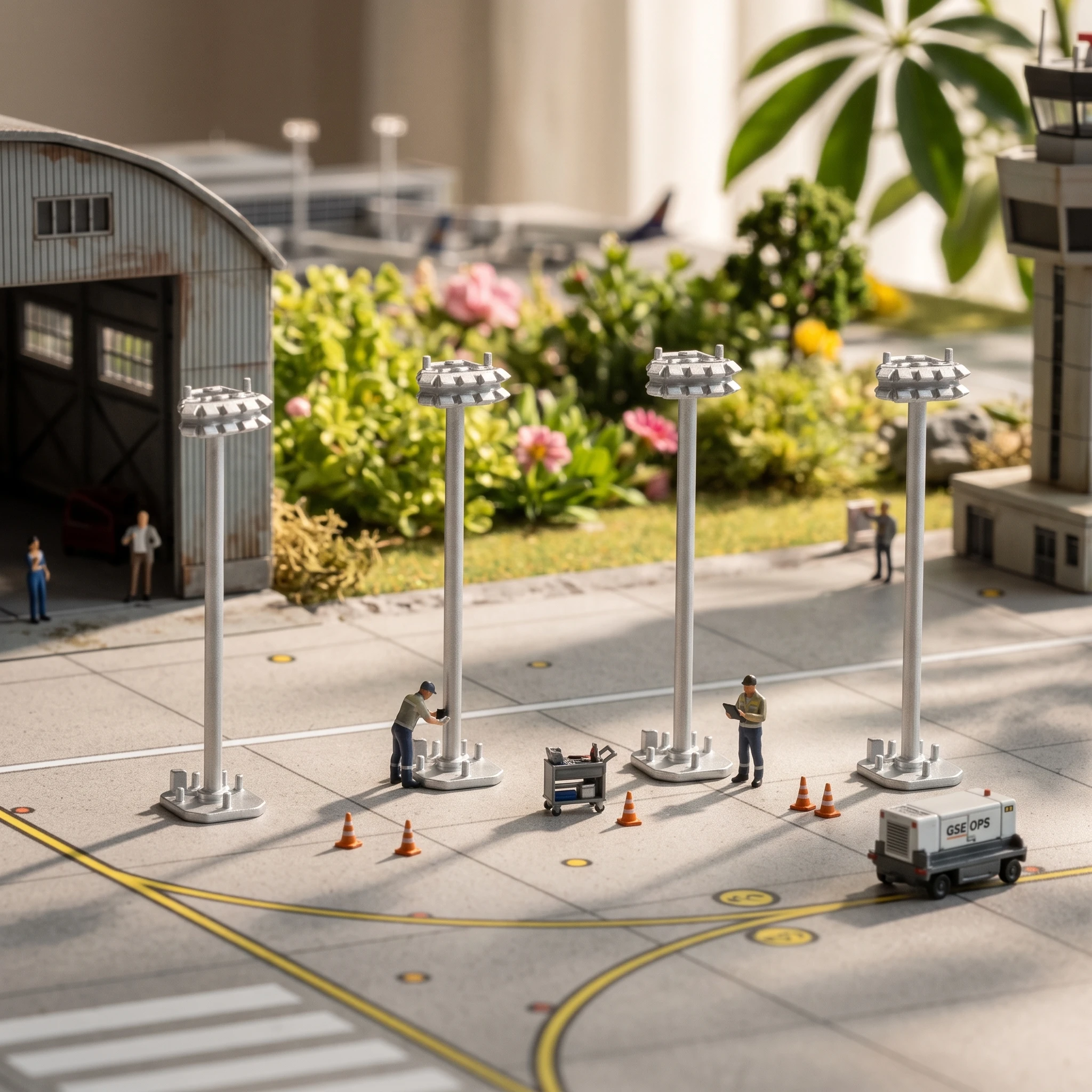 Airport High-pole Light Model with Square Base Accessory for 1 400 Diorama Layout Aircraft Display Base