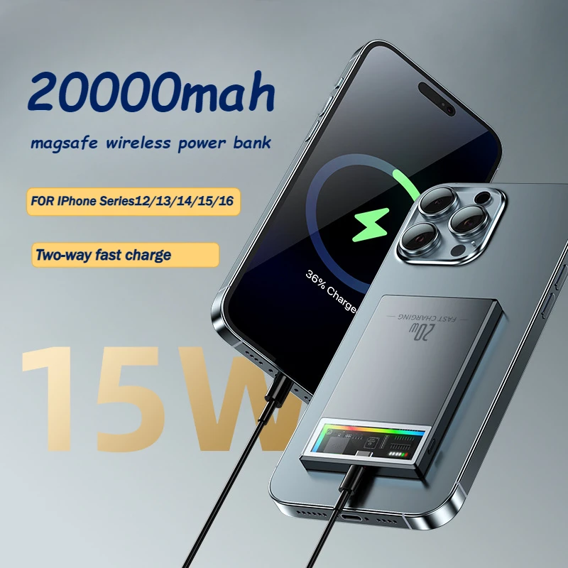 

20000mah Magsafe External Batteries Highpower Fast Charging Thin Magnetic Wireless Power Supply Suitable For IPhone and Android