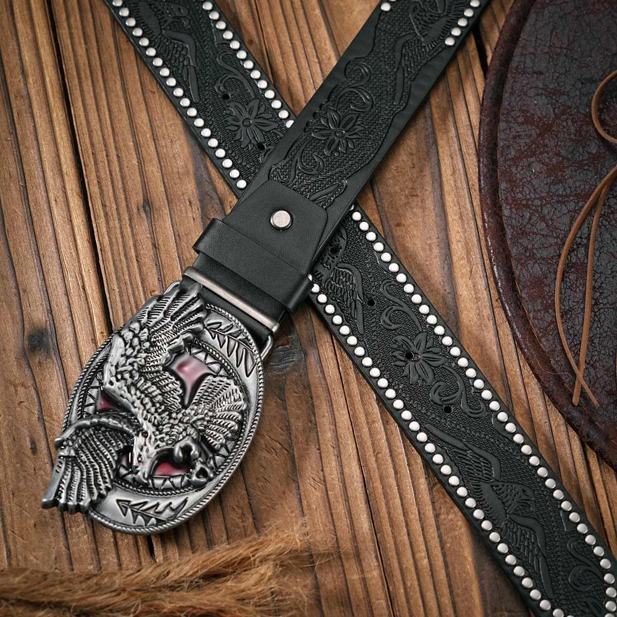 Herren - Damen - Western-Denim - PU-Leder - Gürtel - Vintage-Jeans mit Nadelschnalle Brauner Gürtel – Detail 10