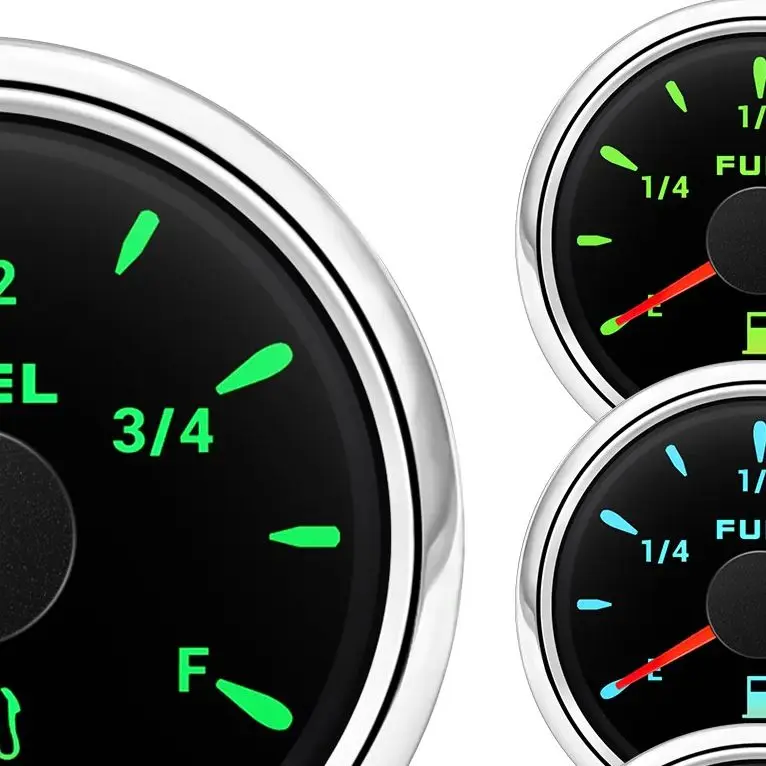 

52mm Fuel Level Gauge 240~33ohm 0~90ohm Fuel Sensor For Marine Boat Car Truck 7 Color Backlight Fuel Float Oil Level Meter