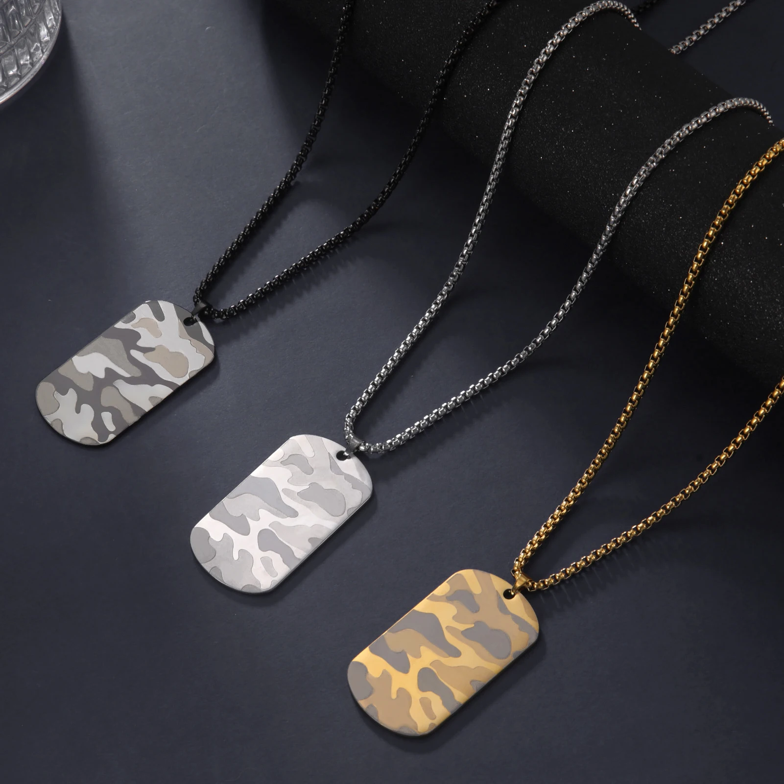 Teamer Cool Men's Military Camouflage Pendant Necklace Punk Stainless Steel Boys Party Jewelry Tag Gifts for Boyfriend Wholesale