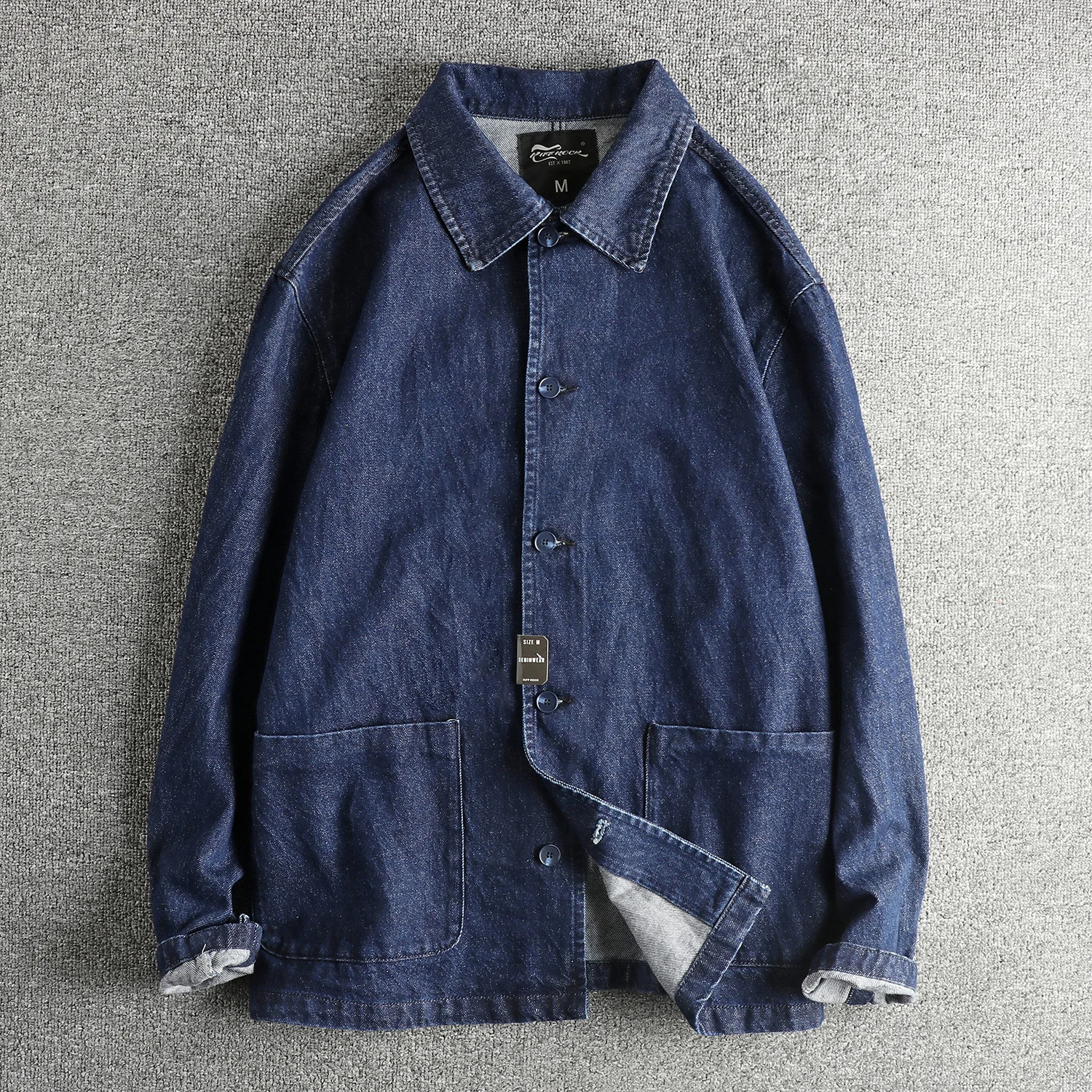 

2026 Spring Autumn New Japanese Retro Mid-length Primary Color Denim Jacket Men's 100% Cotton Casual Workwear Lapel Shirt Caot
