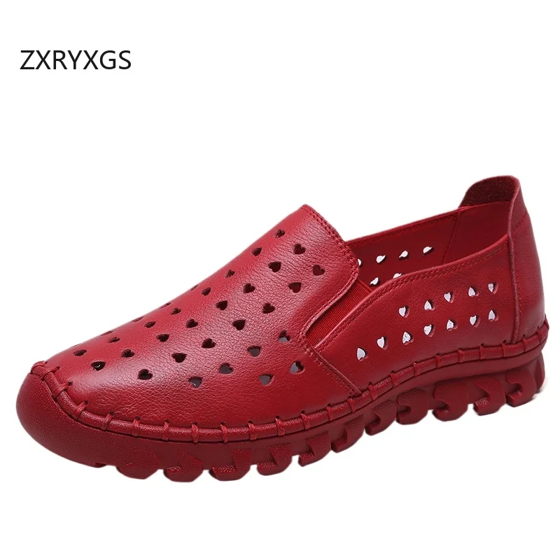 

ZXRYXGS удобные кроссовки из воловьей кожи с верхним слоем, сандалии для отдыха, новинка 2025, модные швейные мягкие нескользящие женские туфли на плоской подошве, большие размеры