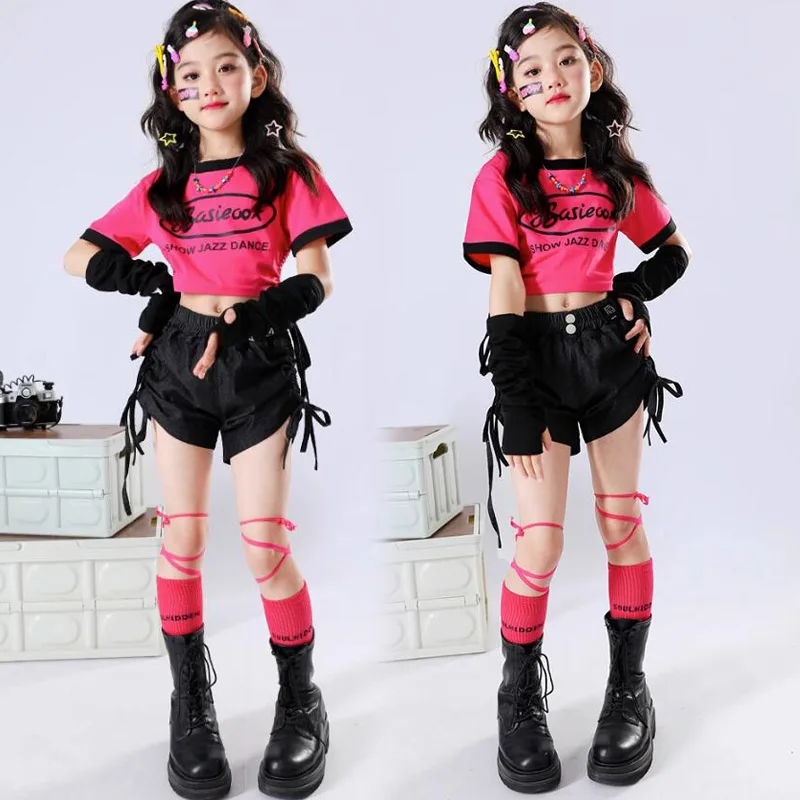 Kids Hip Hop Crop Tops Shorts Street Dance Jazz Sweet Costumes Girls Gradient Cargo Pants Children Streetwear Clothes Sets