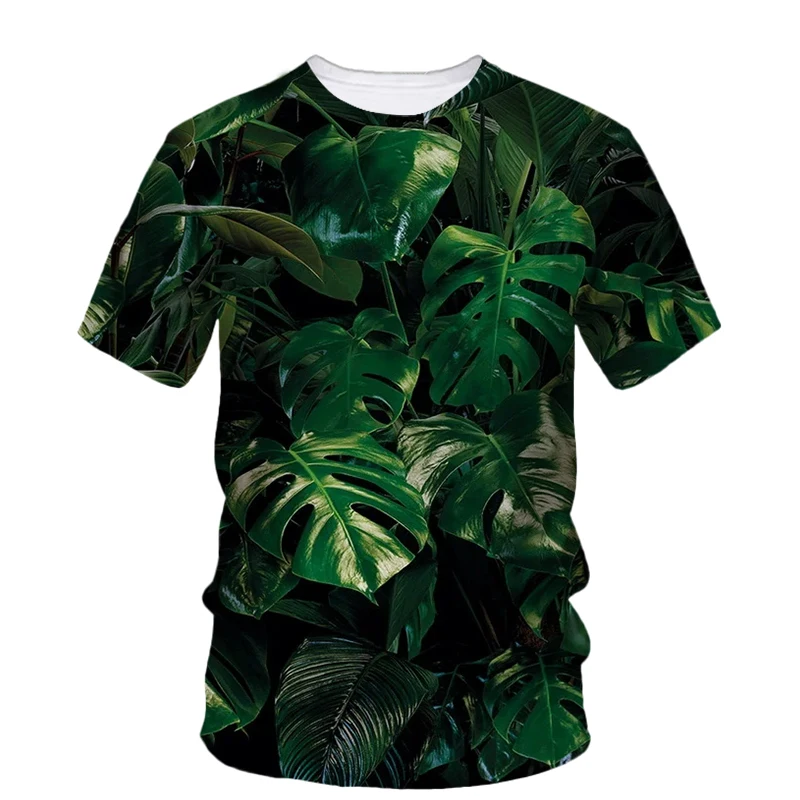 Summer New Originality Plant Leaves graphic t shirts For Unisex Trend Casual Men Personality Fun Printed O-neck Short Sleeve Top