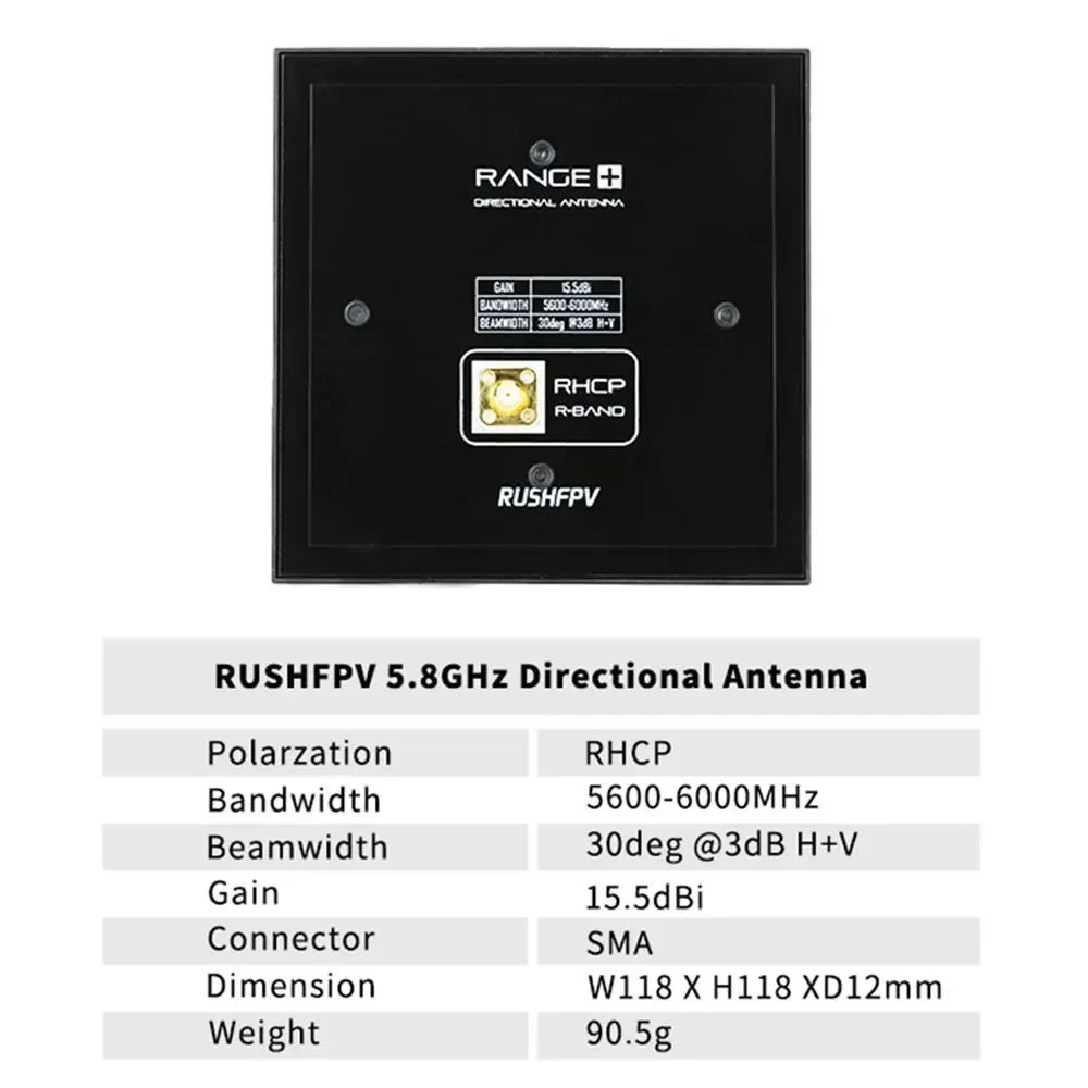 RUSHFPV RANGE PLUS 4X 5.8GHz 15.5dBi Directional Patch Antenna RHCP SMA Long Range for FPV Drone H5 view 5