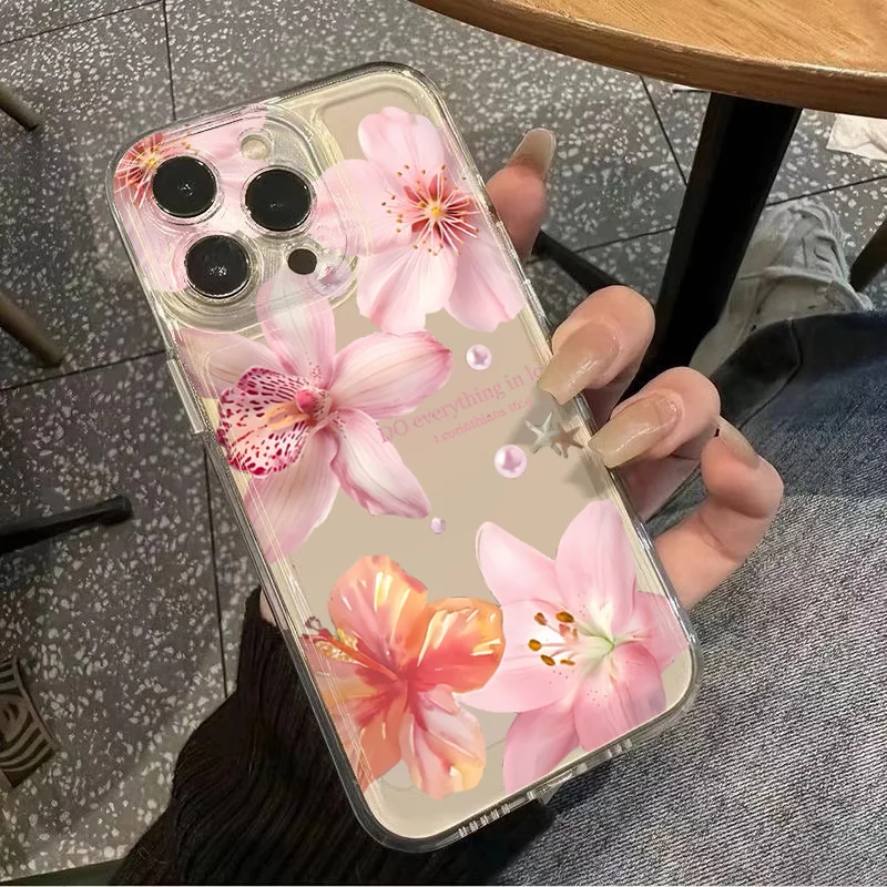 Silicone Lily Flower Phone Case For Redmi Note12 13 11 12 13 14 Pro Plus 5G  13C 4G Shockproof Cover Transparent Floral Fundas view 5