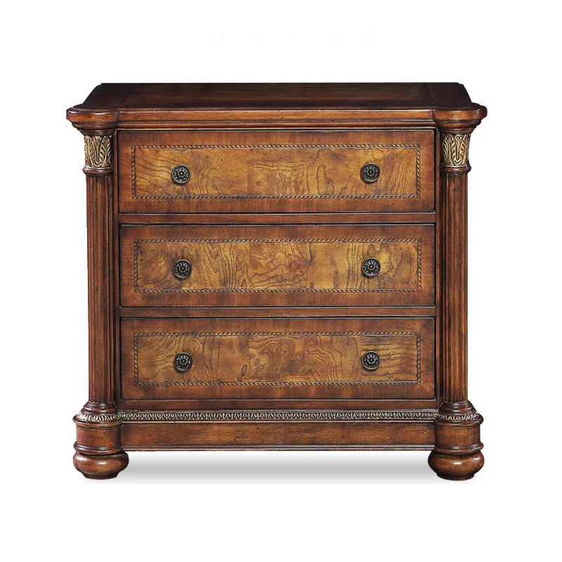 Italian bedside table Solid wood storage European bedside storage cabinet
