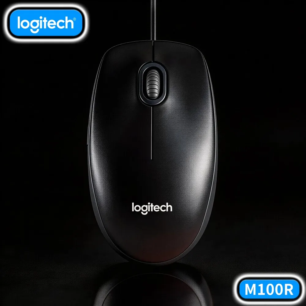 Genuine Logitech M100R Ambidextrous Wired Optical Mouse 1000DPI Precision Scroll 1.8M Cable Windows Mac Linux Office