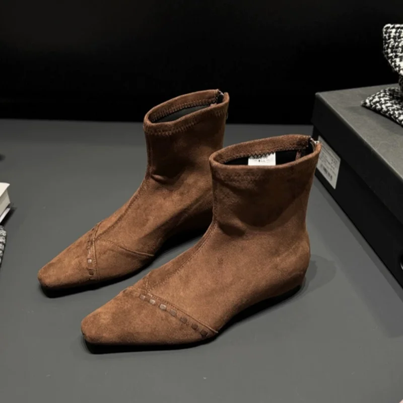 

Flats Ankle Women's Boots Fashion Suede Winter Shoes 2025 Elegant Chelsea Boots New Walking Brand Comfort Zipper Mujer Botas