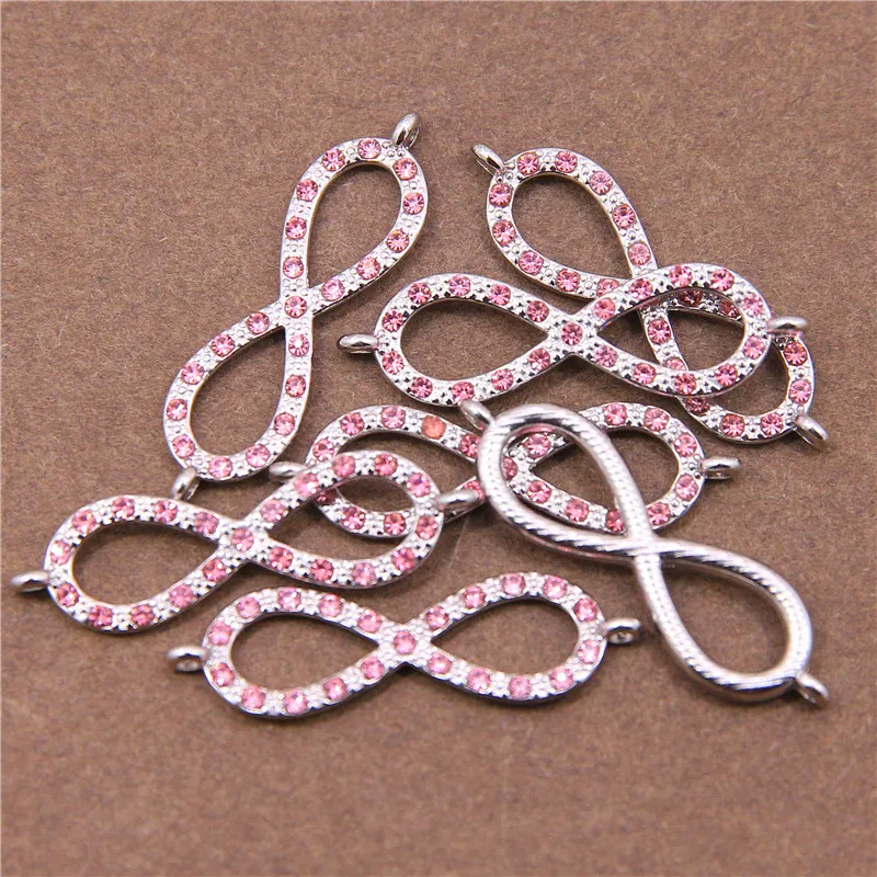 6pcs 36*10mm Crystal Infinity Charms for Jewelry Making pink rhinestones Pendant Connectors Bracelet Necklace Charm Accessories