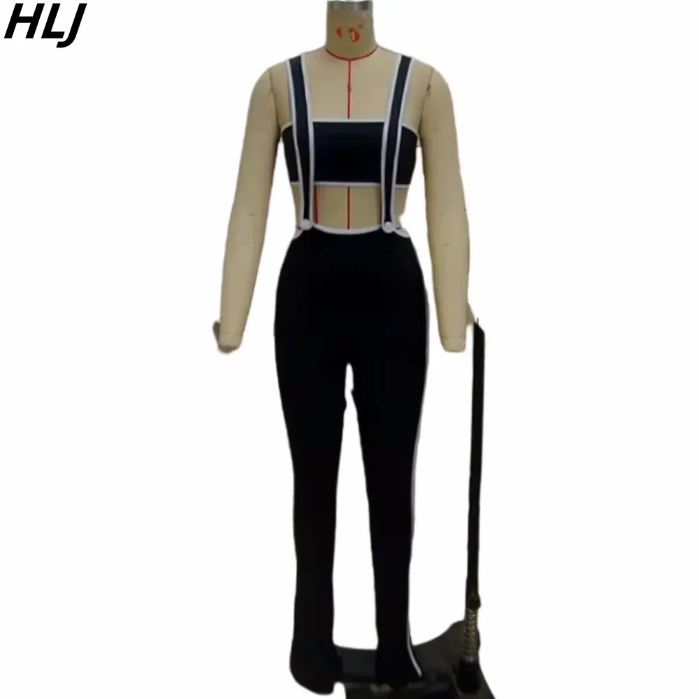 HLJ Spring New Strap Skinny Pants Two Piece Sets Women Off Shoulder Backless Tube And Pants Outfits Female 2pcs Streetwear 2024
