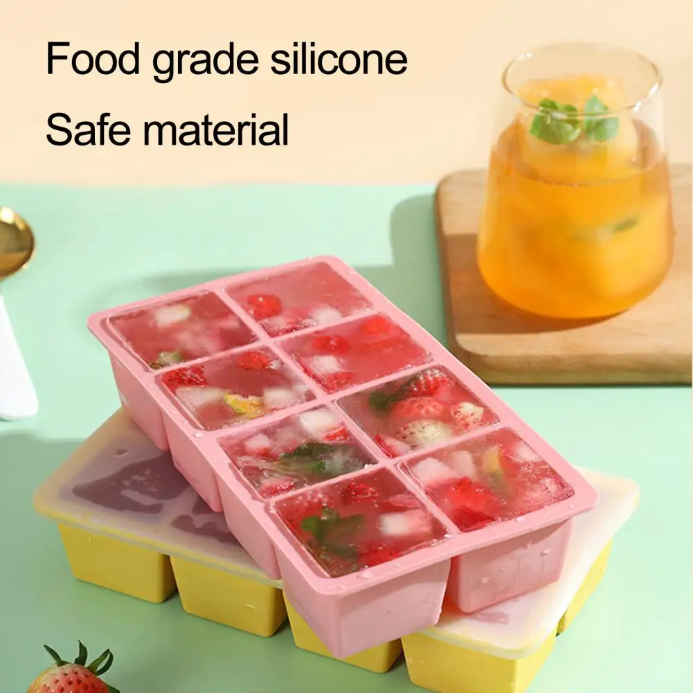 Ice Cube Tray Silicone 6/8 Grids Ice Cube Mold for Easy Release Large Square Cubes Mold Home Kitchen Cocktail Bar Accessories