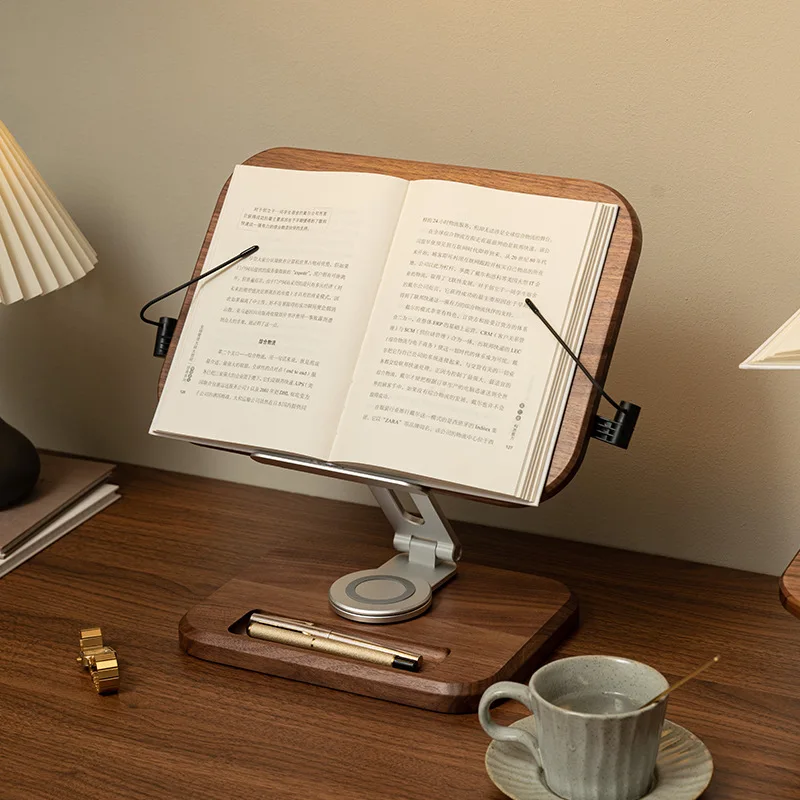 Solid Wood Display Stand Reading IPad Stand Book Holder Black Walnut Wood Adjustable and Rotating Reading Stand Home Decor