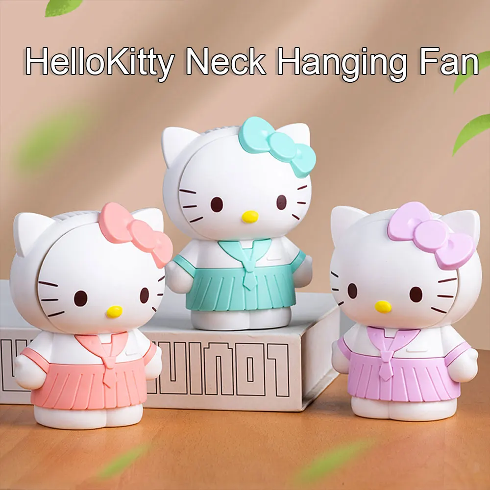 Hellokitty Neck Fan Cute Portable Outdoor Handheld Fan USB Charging Students Birthday Christmas Gift For Children