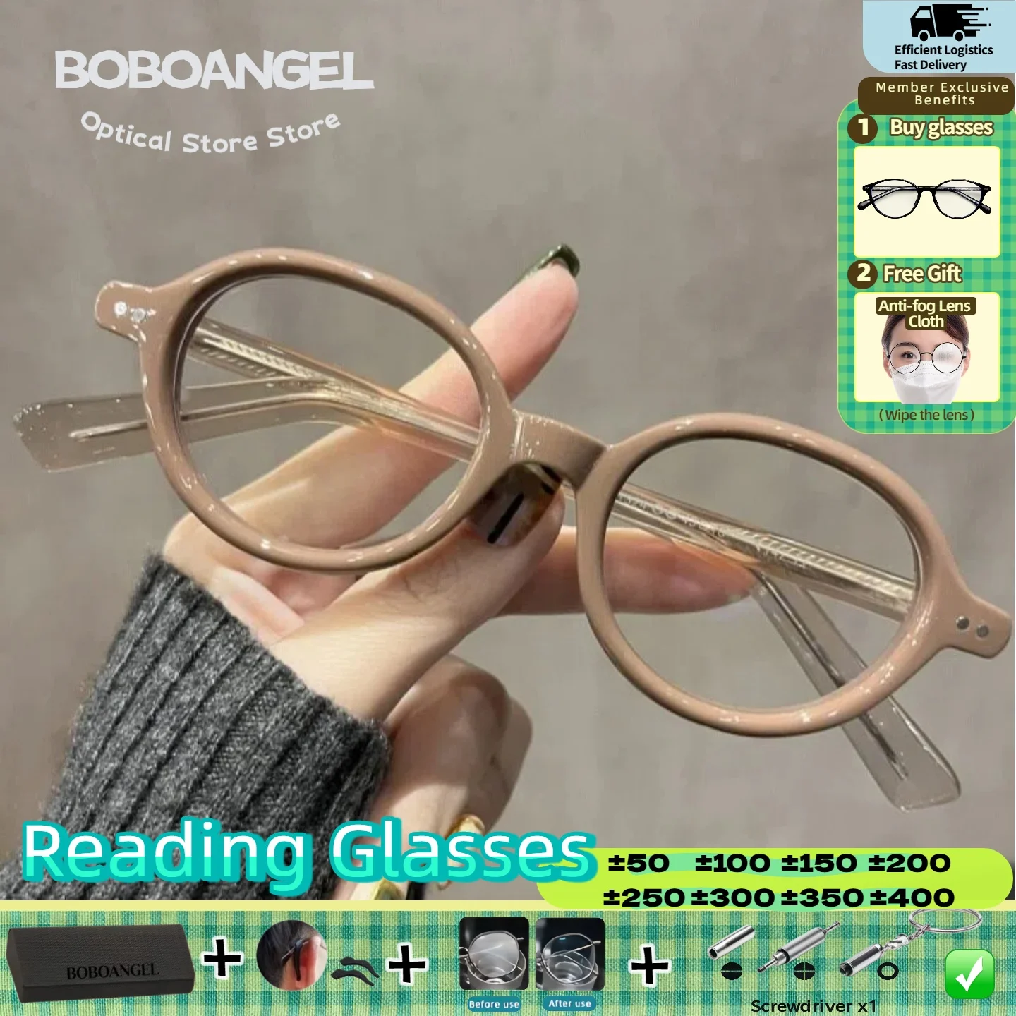 

BOBOANGEL Men Women Customized Prescription Optical Myopia Eyeware Classic Simple Fashion Round Blue Ray Filter Reading Glasses