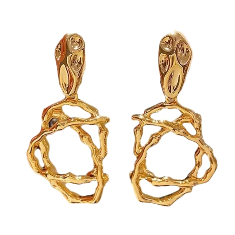 

S925 Silver Needle Irregular Metal Earrings Retro Luxury Exaggerated Earrings Niche High - End Temperament Studs