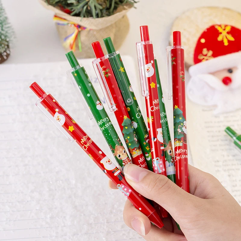 10Pcs Cute Christmas Pressing Neutral Pens Cartoon Quick Drying Pens School Supplies Student Stationery Christmas Party Gifts