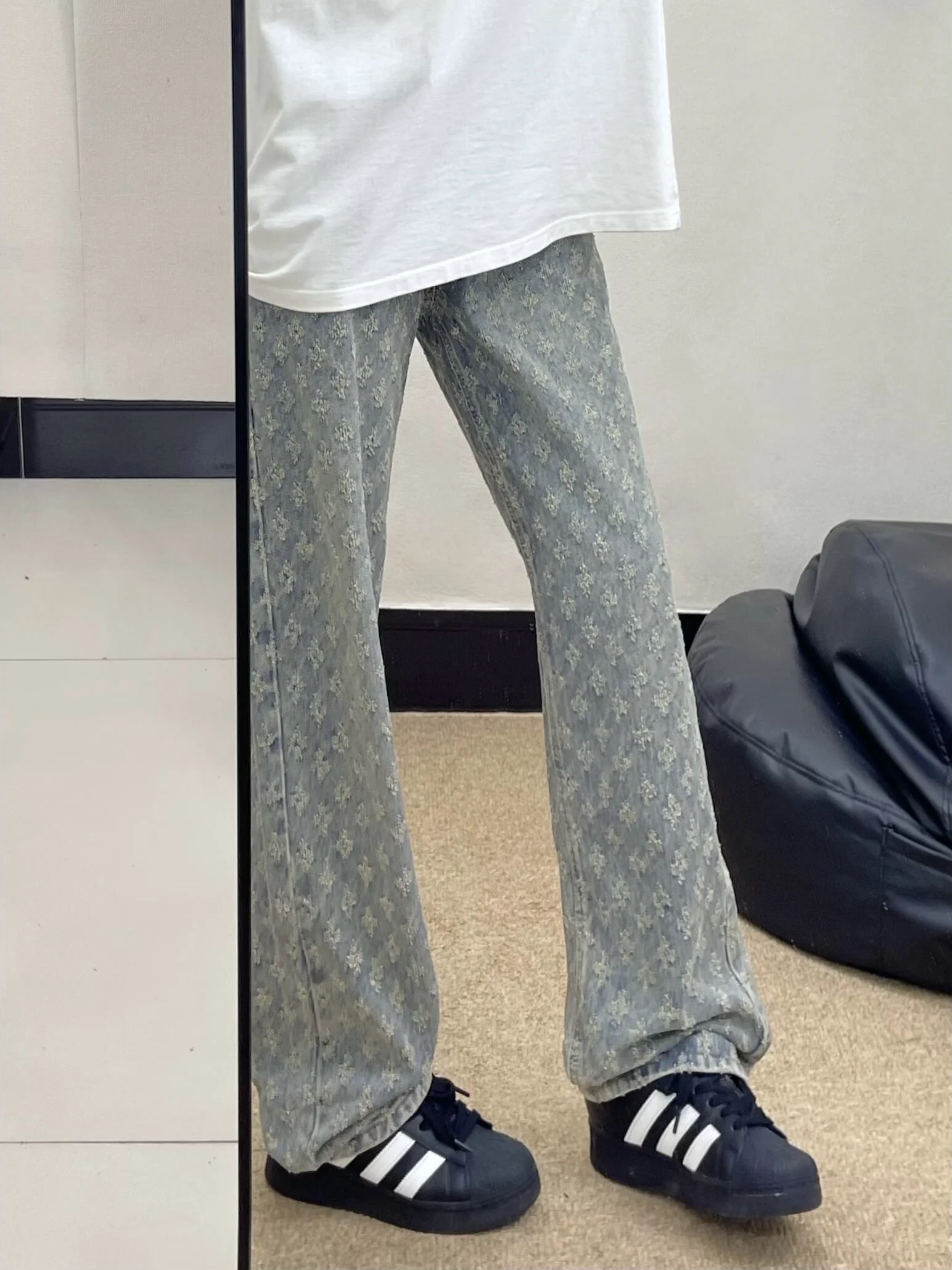 

American High Street Embroidered Jeans Men's Women's Autumn Design Cleanfit Straight Leg Micro Flare Long Trousers