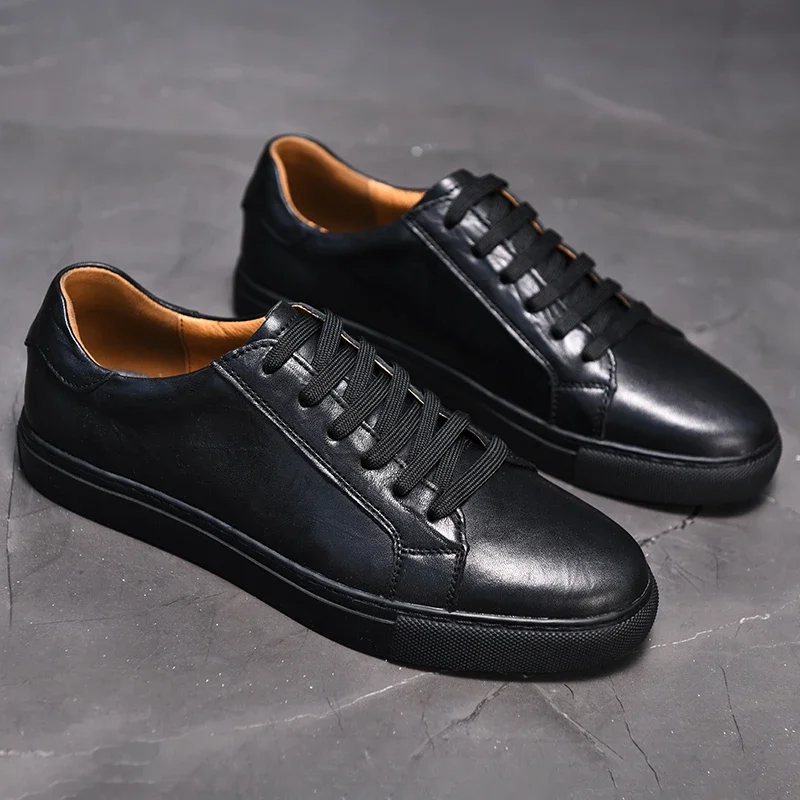 Genuine Leather Casual Men Shoes lace up oxfords Brand White Shoes fashion men Sneakers 2022 New Arrival  black men shoes