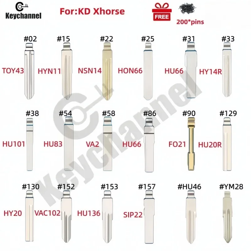 Jeu de Lames de Clé de Voiture, 180 Pièces, une Boîte, 18 Type KD, Télécommande Vierge TOY47 Boom 66 HU66 KD Lame pour Xhorse KD EllYDIY pour Toyota