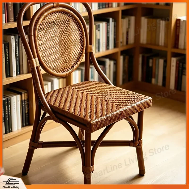 Modern Rattan Dining Chair Stackable French Style Backrest Waterproof Stable Home Furniture Kitchen Restaurant Cafe Seat