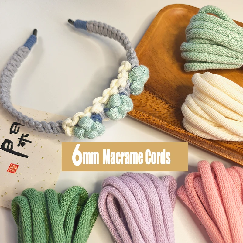 Petit lot de cordons de macramé 6 mm, corde tressée en polyester doux de haute qualité, pour projets de bricolage, fabrication de bijoux et de porte-clés, 3 m/3,3 yards